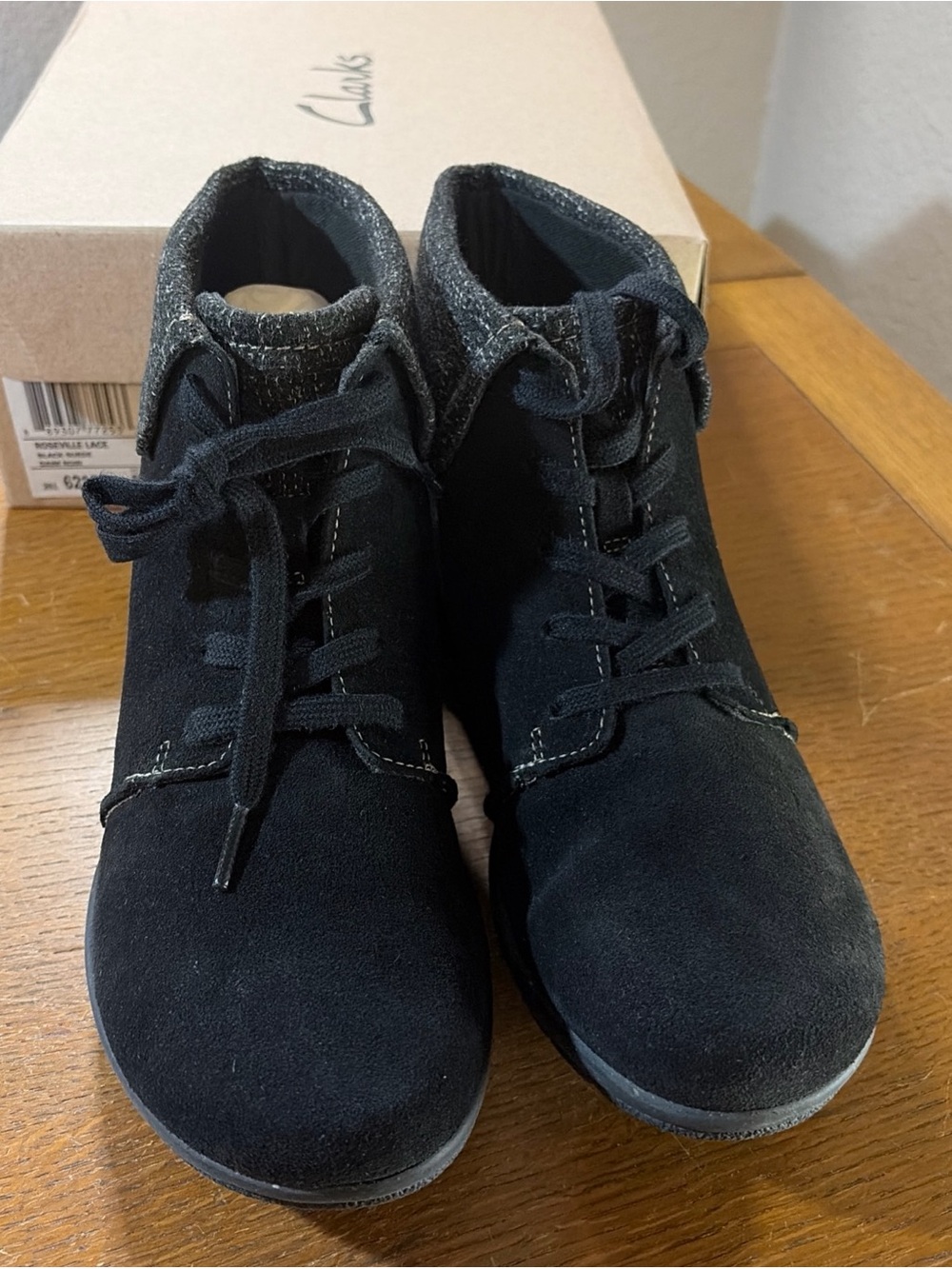 Clarks Black Suede Lace-Up Ankle Booties